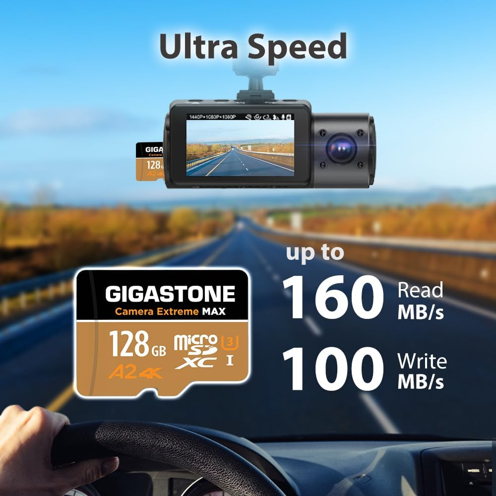 [5-Yrs Free Data Recovery] GIGASTONE 128GB Micro SD Card, 4K Camera Extreme MAX Series Speed up to 160Mb/S, Compatible With, Gopro, DJI, REDTIGER Rove VIOFO VANTRUE Dash Cam, Microsdxc UHS-I A2 4K U3 image number 2