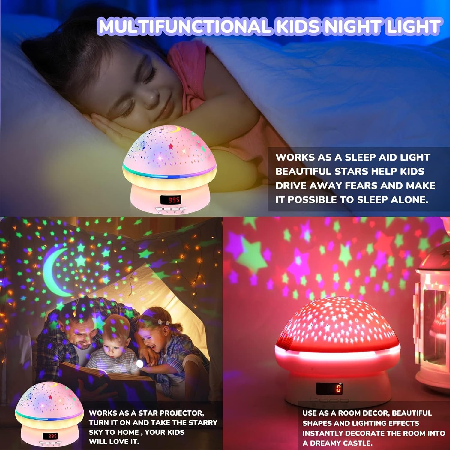 Star Projector for Kids Bedroom,Star Night Light Projector with Timer & Remote Control,Rotating Star Sky Moon Light with 8 Colors Options,Sleep Helper Gift Toys for 2-10 Year Old Girls Boys (Pink) - Black image number 7