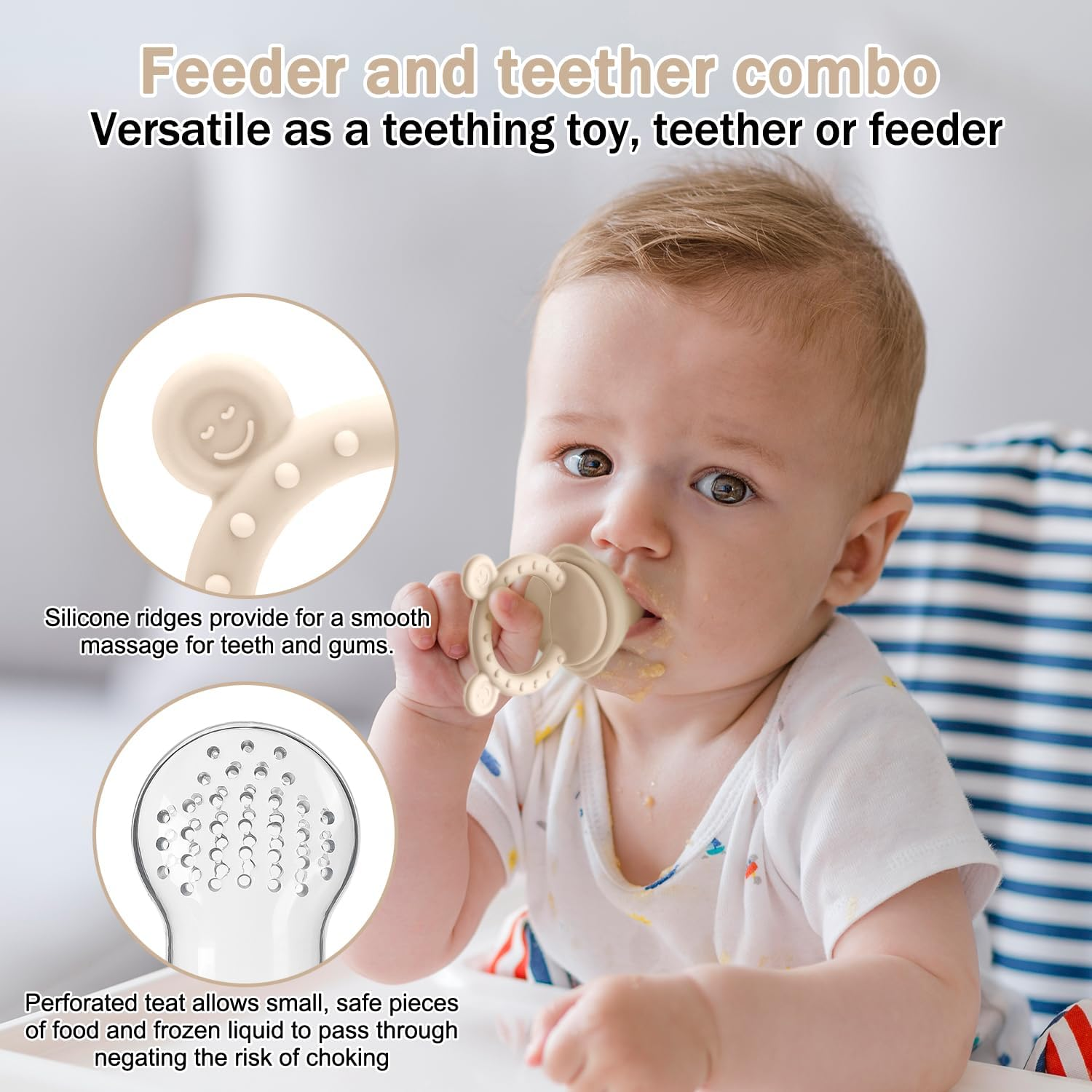 Baby Silicone Fruit Food Feeder Pacifier & Breastmilk Popsicle Freezer Molds, BPA Free Baby Food Storage Containers Frozen Ice Tray for Baby Feeding Safely, Infant Fruit Teething Toy