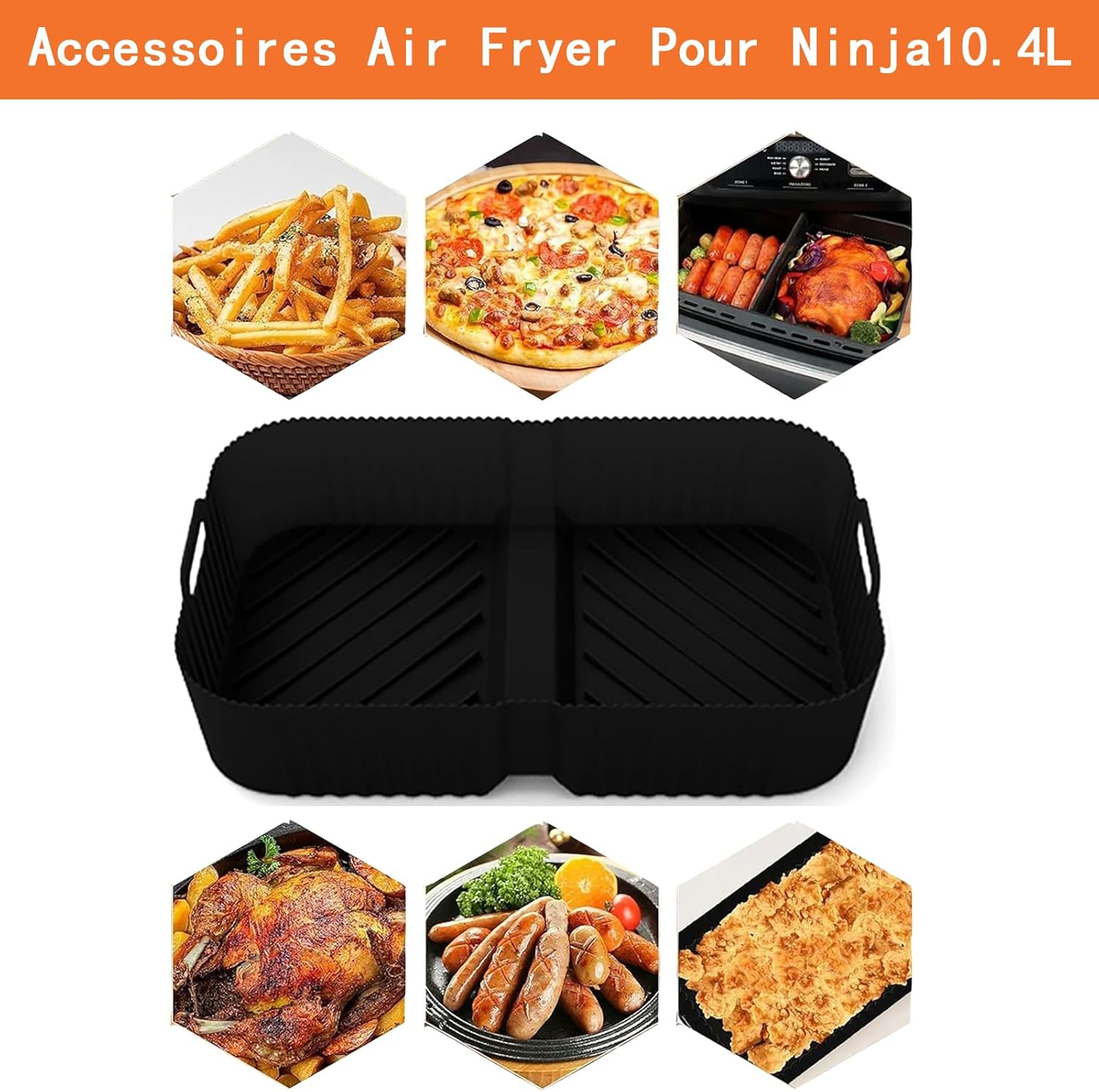 Silicone Air Fryer Liners for Ninja Af500Uk,For Ninja XXXL Flexi Drawer Liners,3-In-1 Reusable,Easy Clean,Heat-Resistant,Black【1X 10.4L and 2X5.2L】 image number 2