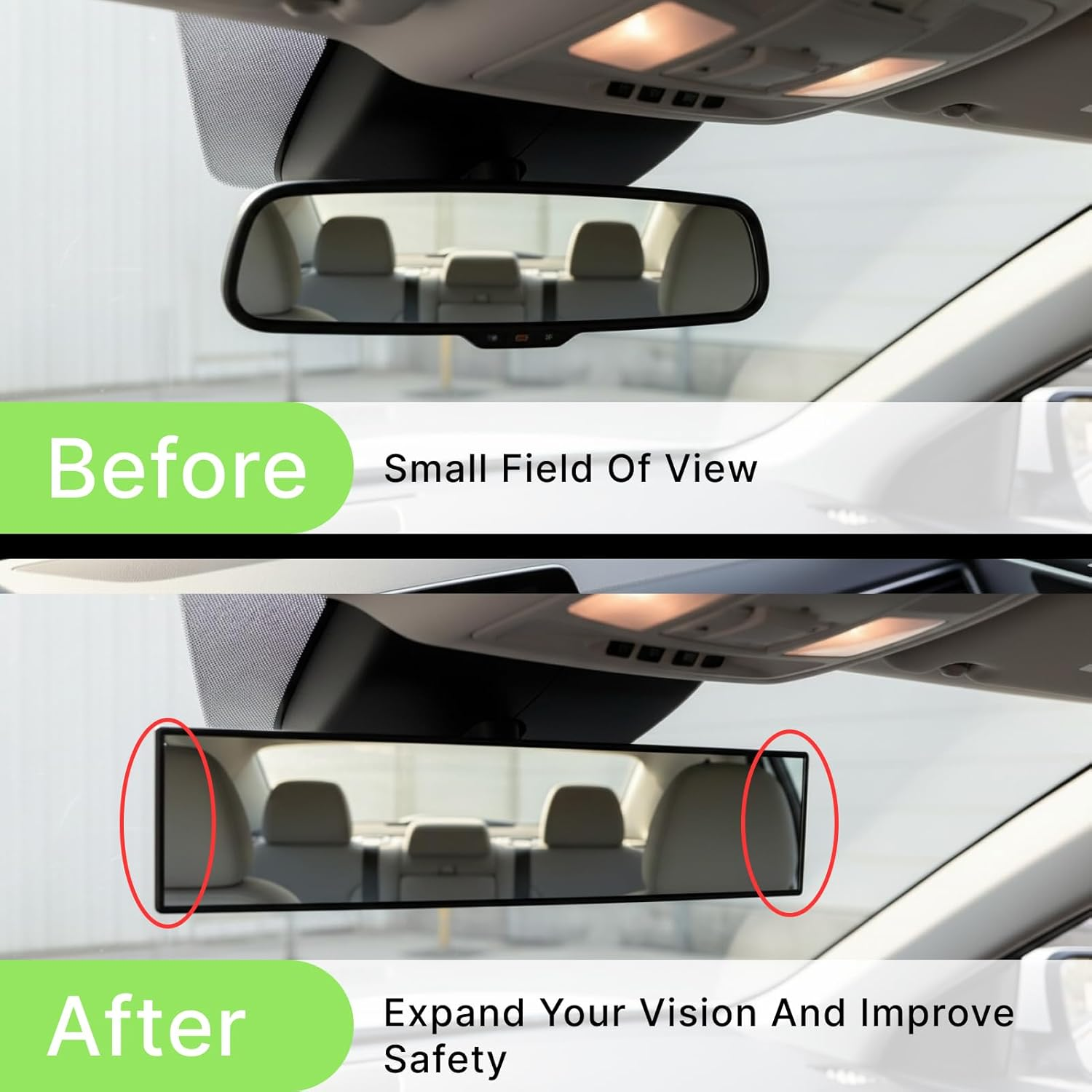 Universal 12 Inch Panoramic Convex Rear View Mirror, Clip-On Wide Angle Interior Mirror for Cars, Suvs, and Trucks to Effectively Reduce Blind Spots and Enhance Visibility image number 2