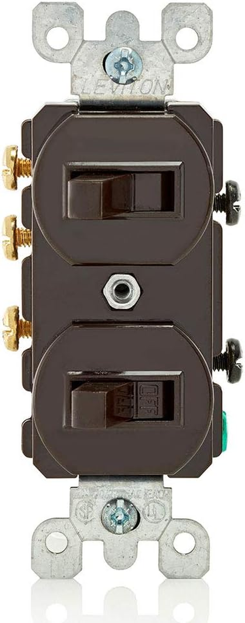 Leviton 5241 15 Amp, 120/277 Volt, Duplex Style Single-Pole/3-Way Ac Combination Switch, Commercial Grade, Brown image number 1