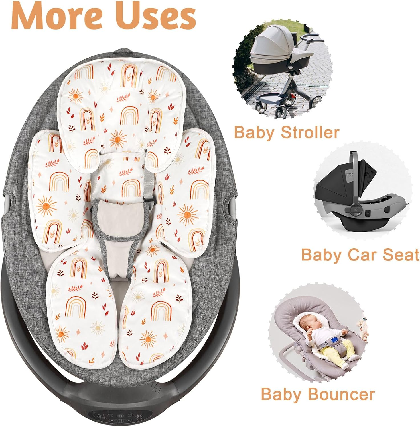 TANOFAR Infant Car Seat Head Support, Soft Baby Carseat Head & Body Support, Rainbow Baby Car Seat Insert Cushion for Newborn Boys - Flower image number 3