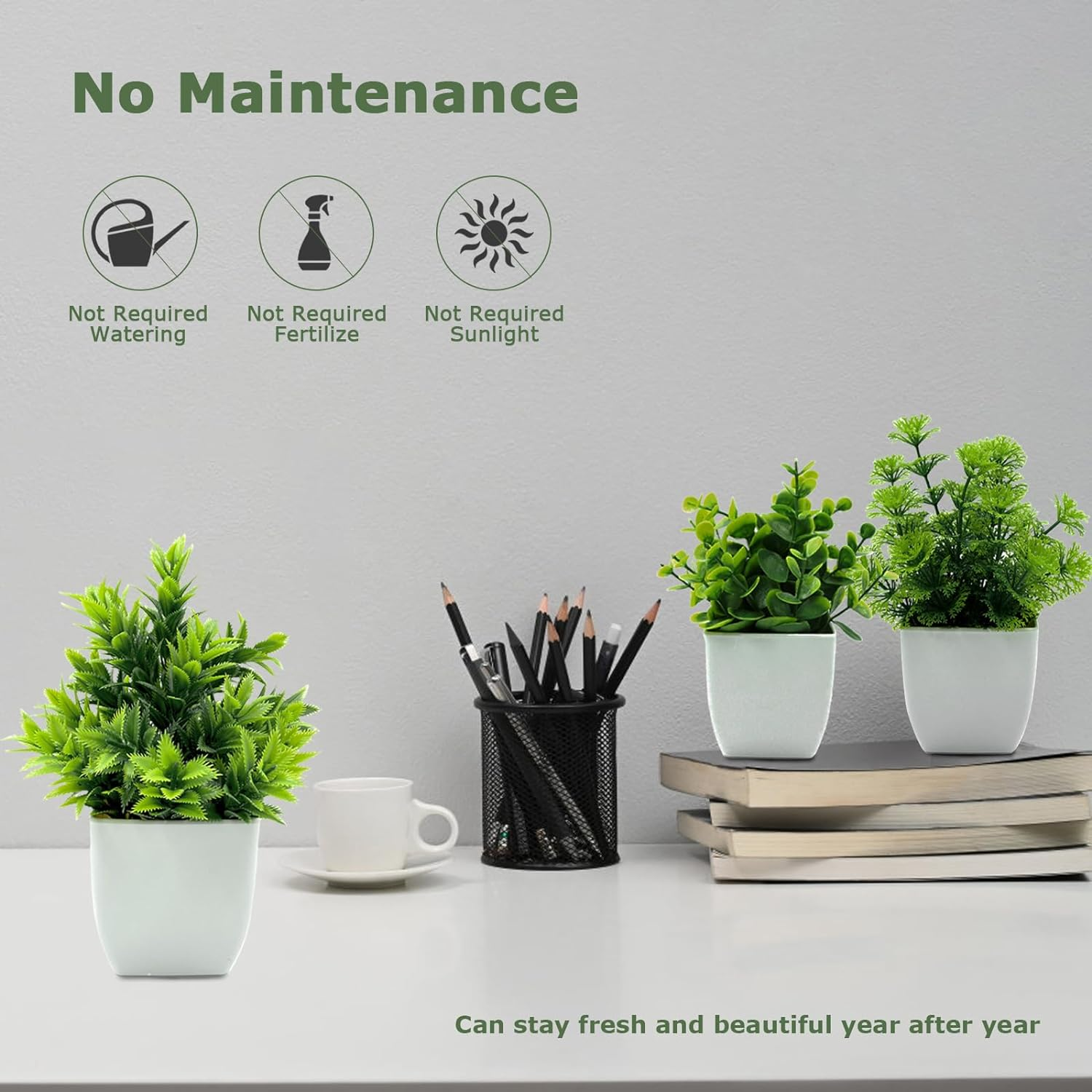 4Pcs Small Pack Fake Plants in Pots Artificial Eucalyptus Plant Mini Potted Faux Plants Indoor Small Plastic Lavender in Pots for Table Desk Bathroom Bedroom Office Home Farmhouse Decor image number 1