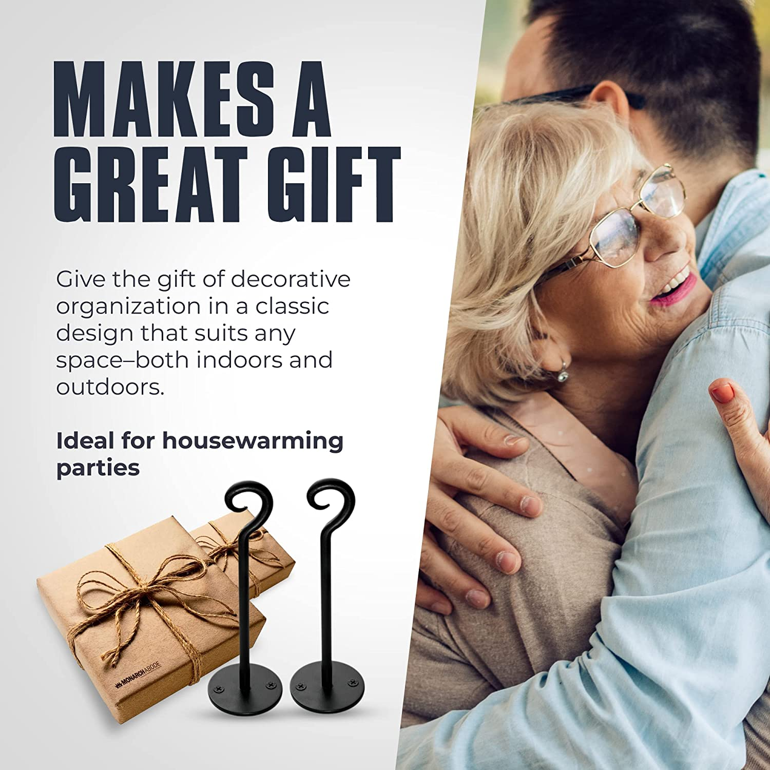 Monarch Abode 20144 Wall Mount Plant Hook Premium Metal Decorative Hanging Bracket for Plants Bird Feeders Planters Home Decor, Heavy Duty, 7.5 Inch, Set of 2, Matte Black image number 3