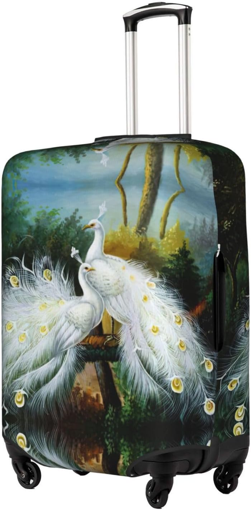 White Peacock Print Travel Luggage Cover,Suitcase Protector Cover, Washable Baggage Covers,For 18-32 Inch Luggage, White Peacock, Medium image number 2