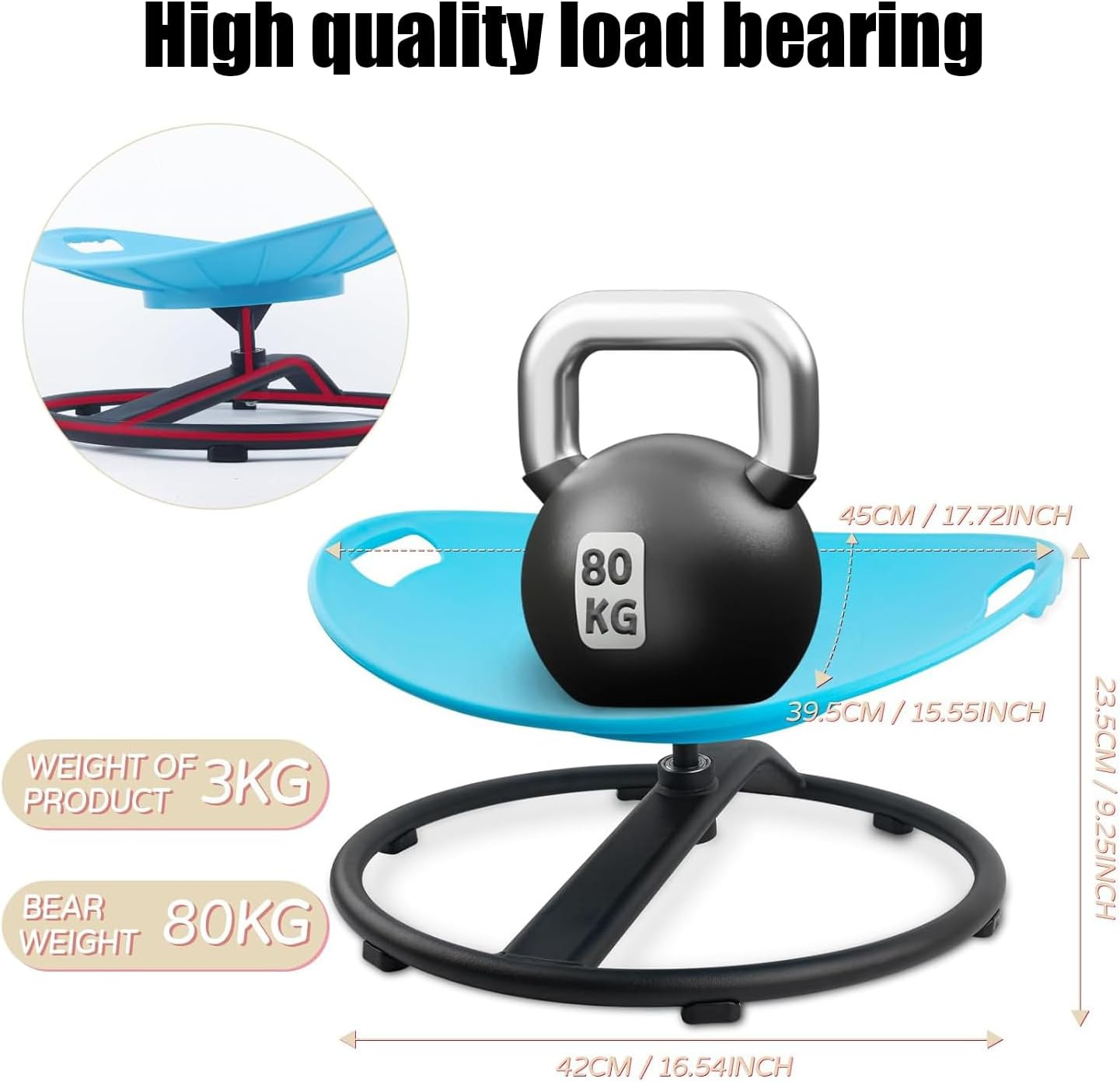 Kids Sensory Swivel Chair, Autism Spinning Chair for Kids, Training Body Coordination, No Assembly Required (Blue) image number 3