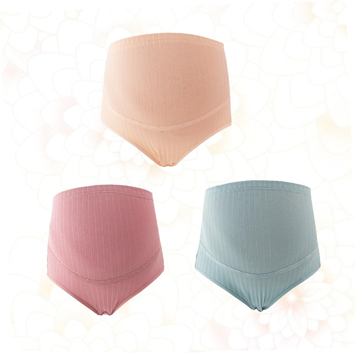 3Pcs High Waist Cotton Maternity Panties with Adjustable Stomach Lift Support for Pregnant Women Soft Breathable Nursing Underwear in Pale Skin Dusty Dark Green image number 6