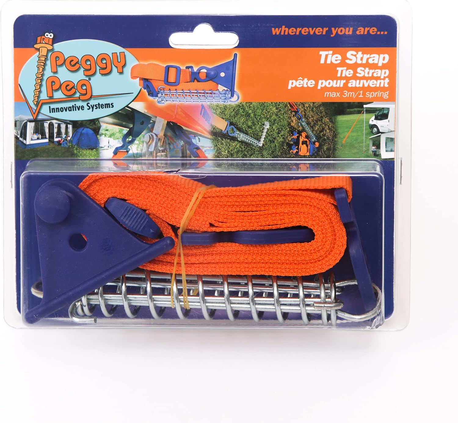 Peggy Peg - Orange Awning Storm Straps - Single Item - Tie down Strap 2.0 - Universal Fit for RV Awnings, Canopies & Gazebos