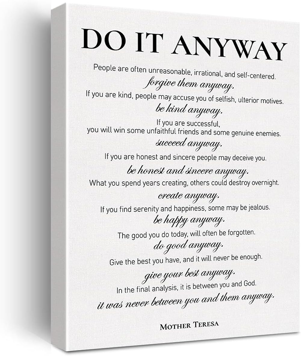 Inspirational Canvas Wall Art Motivational Do It Anyway Quote Canvas Print Positive Canvas Painting Office Home Wall Decor Framed Gift 12X15 Inch