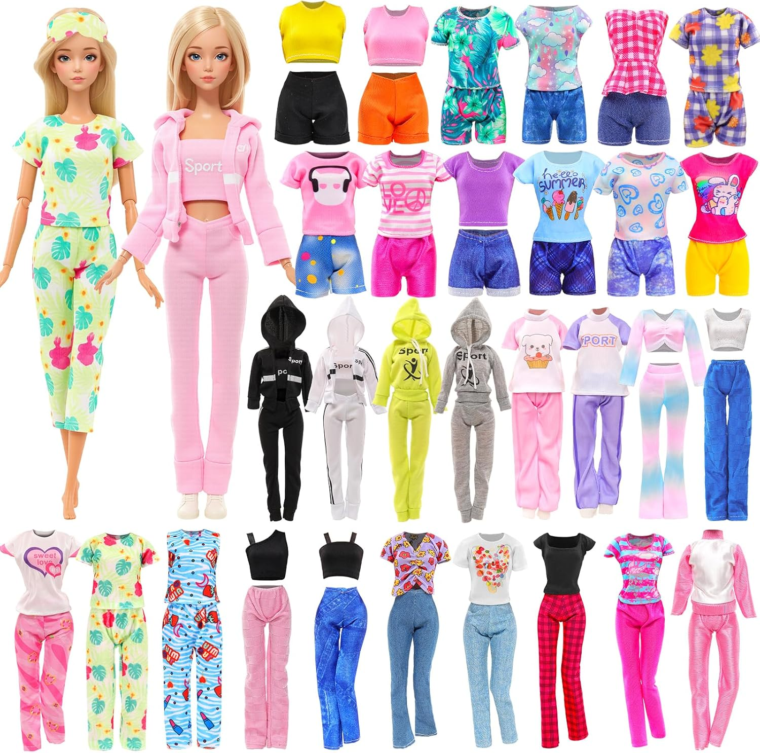 Barwa 10 Sets Doll Clothes Hooded Sports Suit, Casual Outfits, Tops and Pants, Pajamas for 11.5 Inch Girls Dolls image number 4