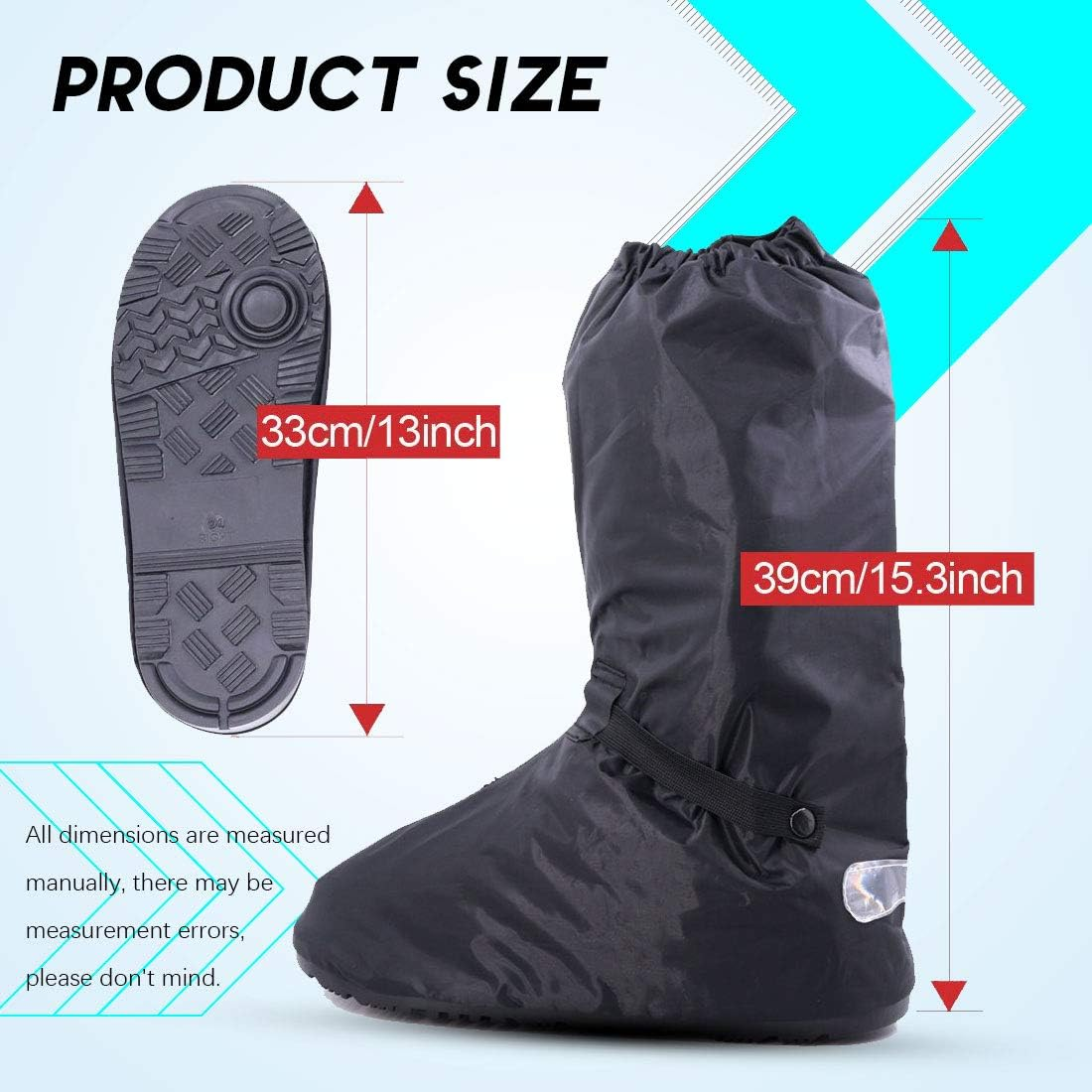 Hilitchi Black Men Waterproof Rainstorm Rainy Day Rain Suit Raingear Motorcycle Outdoor Protective Gear Rain Boot Shoe Cover Zipper US 10 11 Euro 44 45 Black image number 3
