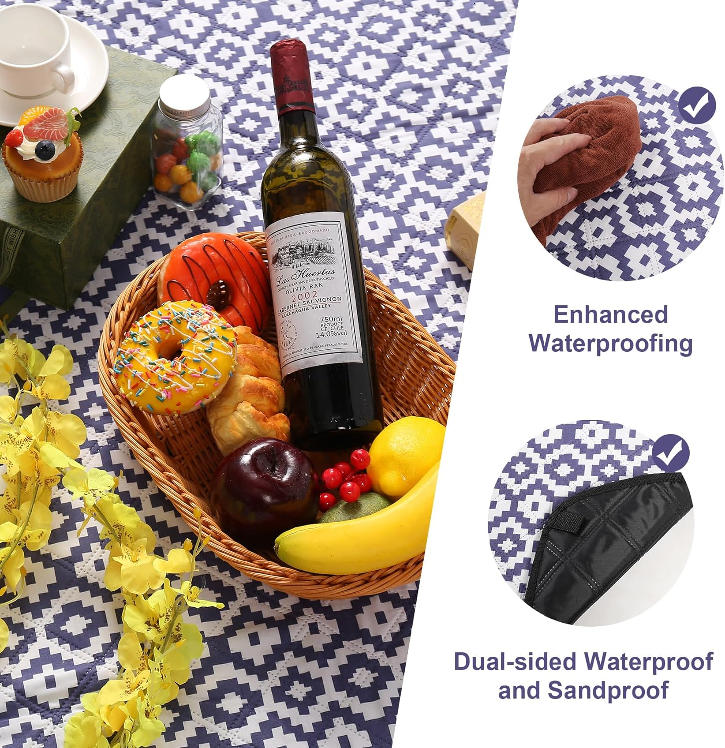 Hcskoss Picnic Blanket 200 X 200 Cm&ndash;Extra Large Waterproof Foldable Picnic Mat, 3 Layer Thick Picnic Rug,Outdoor Rug for Travel Hiking - Blue A image number 5