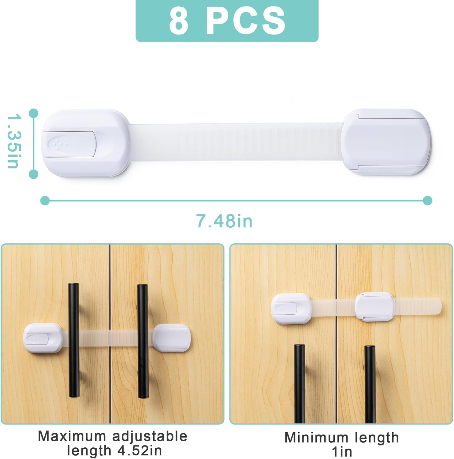 Cabinet Locks Baby Proofing -（8 Pack） Child Proof Cabinet Locks，Fridge，Oven ，Toilet Seat， Kitchen，Cupboard Appliance，Child Proof Door Lock - Multi Purpose Adjustable Strap No Drill No Screws image number 6