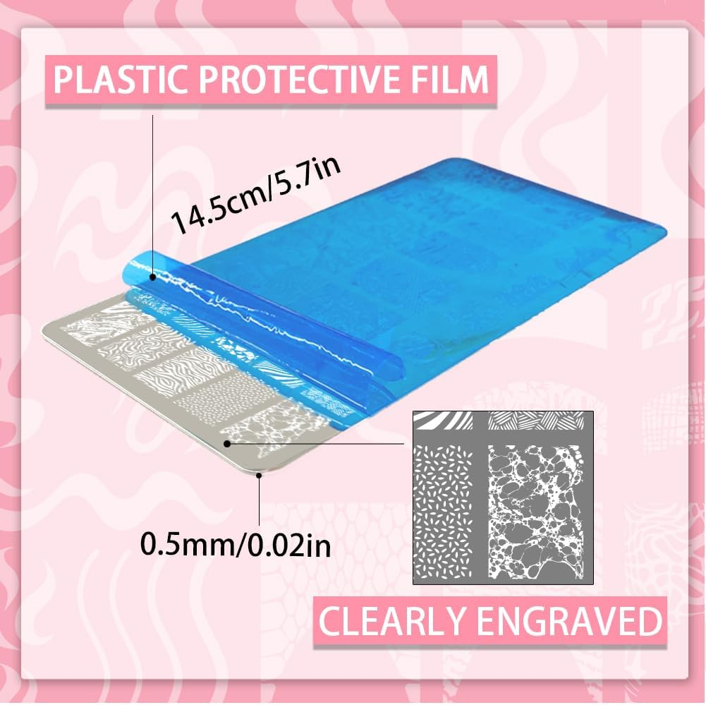 PH Pandahall 2Pcs French Line Print Nail Art Template Swirl Line Pattern Nail Stamp Plate Stainless Steel Image Plate Texture Nails Stencil Set for Women DIY Printing Decor 5.7X3.7 Inch image number 6