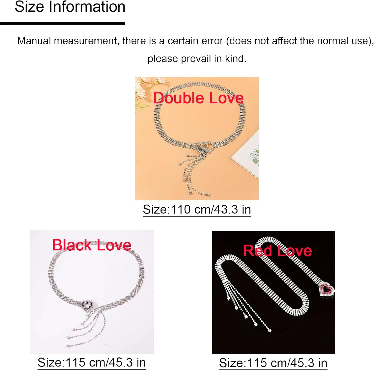 1 PCS Crystal Diamond Belt Elegant Women'S Belt Full Rhinestone Tassel Decorative Belt Heart Shaped image number 3