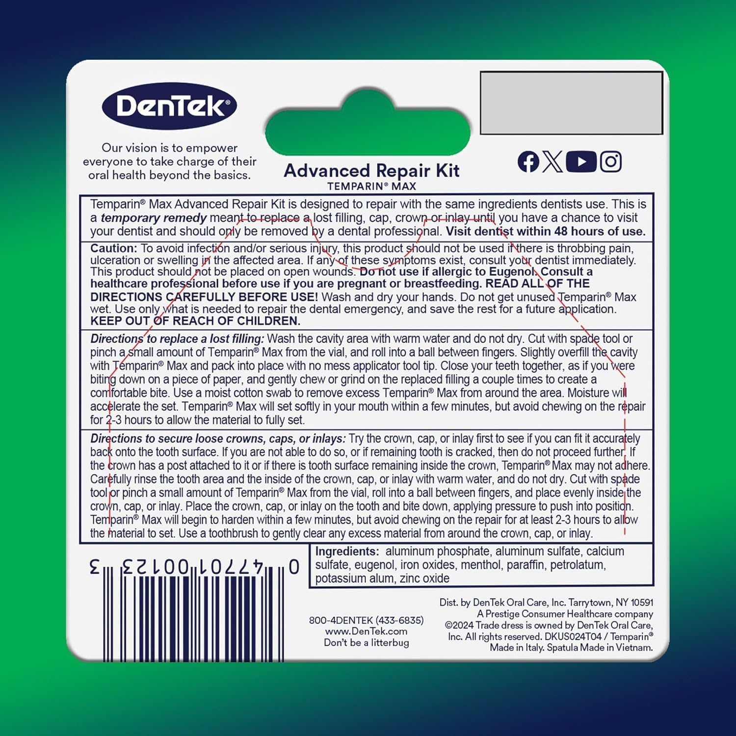 Dentek Temparin Max Caps & Fillings Repair Kit - 0.0733 Oz, Pack of 4 image number 4