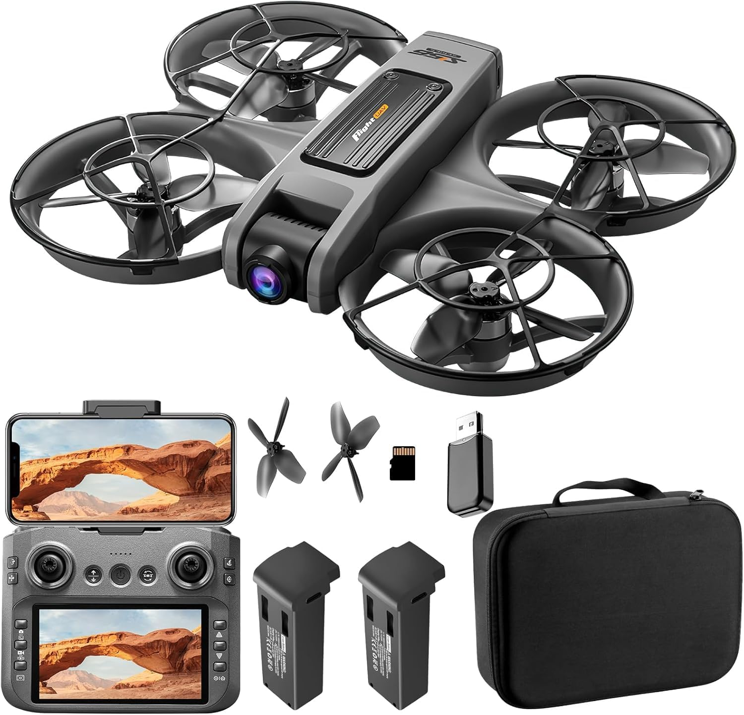 B-Qtech Drone with LCD Screen Remote, Brushless Motor Drone with Dual Cameras (Electric Angle Adjustment), Optical Flow Positioning, 6CH Gyro, WIFI FPV, True 12-15Min Flight (1800Mah), 3 Speeds, Headless Mode, LED Lights, USB Rechargeable image number 4