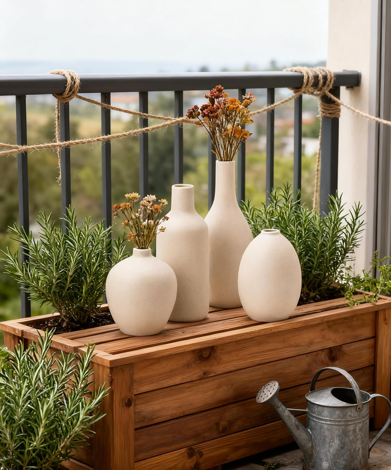 VASETOPIA Beige Vase Set of 4, Elegant Ceramic Flower Vase Minimalist Boho Home Decorations for Living Room, Table, Gifts (09 Beige) image number 2