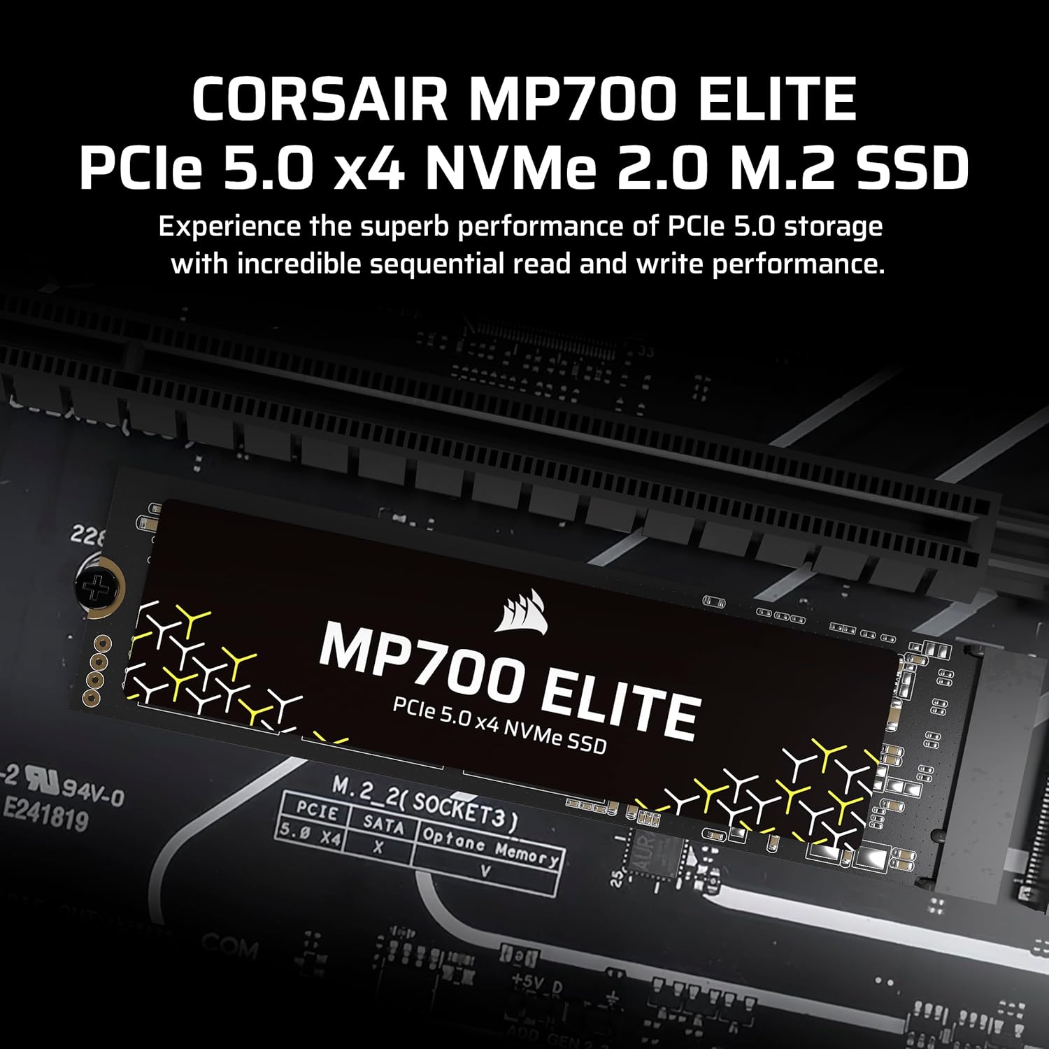 CORSAIR MP700 Elite 2TB Pcie 5.0 X4 Nvme M.2 SSD &ndash; up to 10,000Mb/Sec &ndash; High-Density 3D TLC NAND &ndash; M.2 2280 - Directstorage Compatible &ndash; Black image number 4