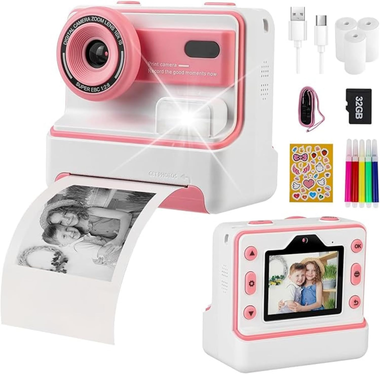 Instant Print Camera for Kids | 1080P HD 48MP Kids Print Camera with 2.4-Inch IPS Screen | Instant Camara for Kids Boys Girls Age 3-12, Included 3 Roll Thermal Print Paper, 32GB SD Card