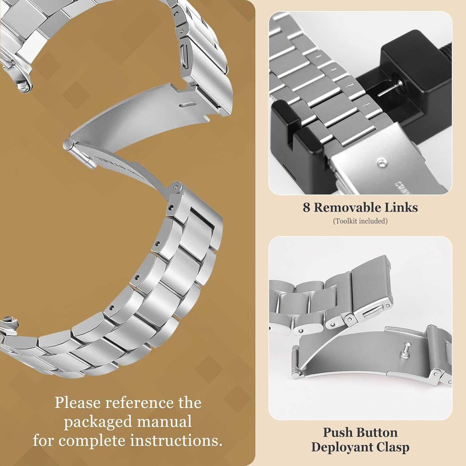 Metal Band Compatible with Samsung Galaxy Watch 8 40Mm 44Mm/8 Classic 46Mm Band Men Women, Titanium Stainless Steel Chain Strap with Folding Clasp for Galaxy Watch 8 Bands image number 1