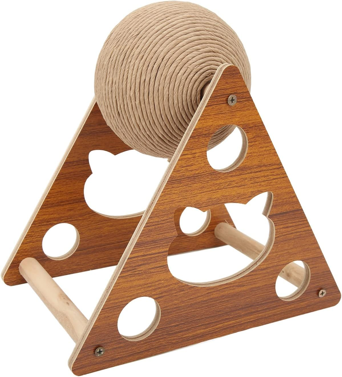 Cat Scratcher Toy, Sisal Cat Scratching Ball Cat Scratcher Toy with Ball, Interactive Solid Wood Scratcher Pet Toy Scratching Ball for Cats and Kittens (S) image number 4