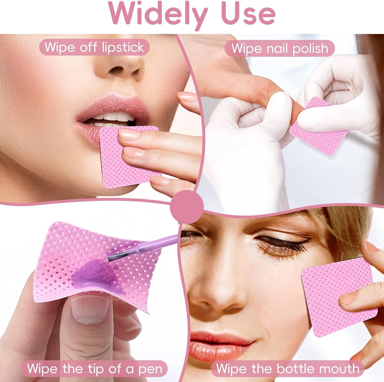 1000 Pcs Lint Free Nail Wipes, Disposable Nail Polish Remover Pads, Gel Polish Remover Pads, UV Gel Absorbent Remover Nail Wipes Meltblown(Pink) image number 3