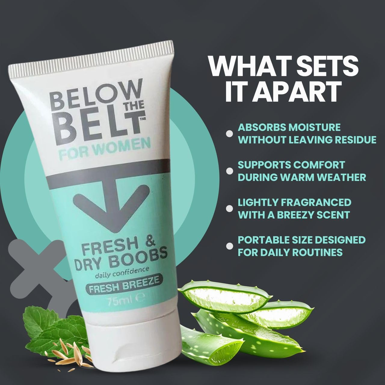 Below the Belt Fresh and Dry Boobs, under Breast Sweat Care Cream with Fresh Breeze Scent, Under-Bust Anti-Sweat and Anti-Chafing Formula, Talc Free - 75Ml image number 6