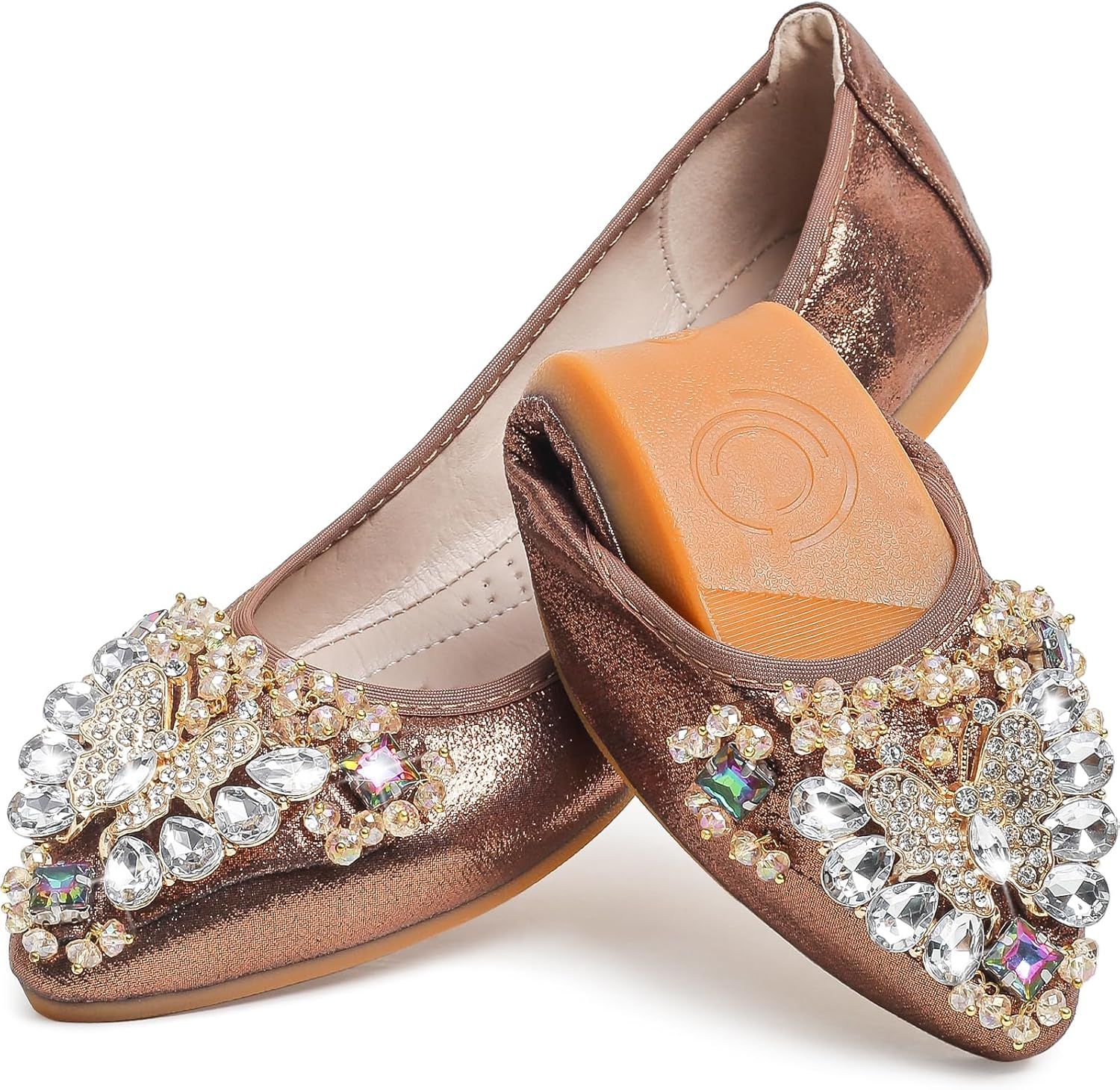 Women'S Ballet Flat Shoes - Cute Rhinestones Bow Wedding Flats Slip on Flats for Women Comfortable