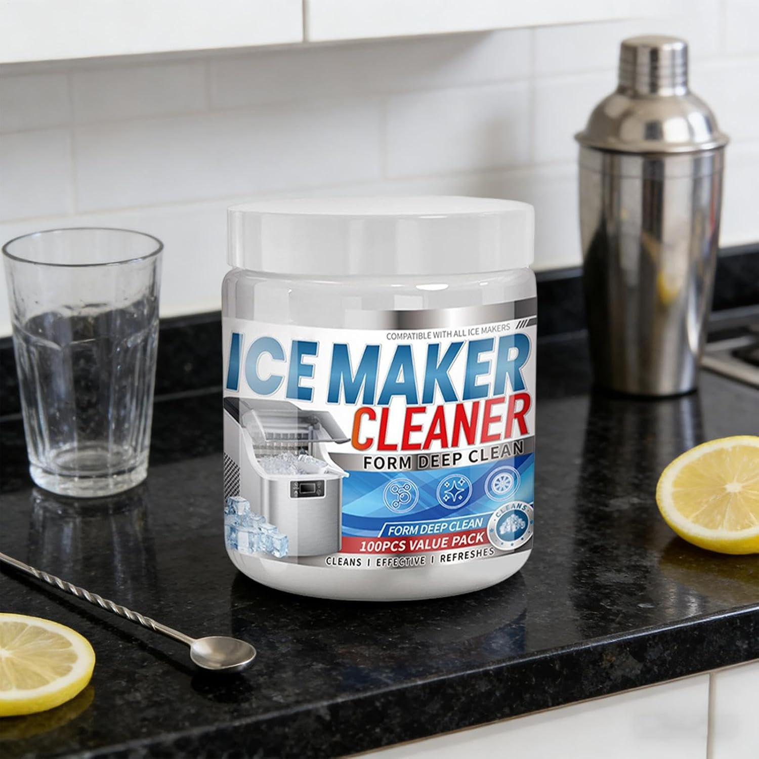 Active Ice Machine Cleaner Tablets,100-Piece Active Scale Remover,Countertop Ice Maker Descaler Tablets | for Kitchen Appliance Coffee Maker Cooler Refrigerator Restoration image number 5