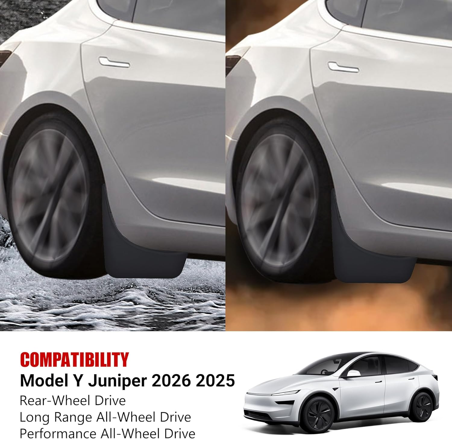 LPZAKVE Mud Flaps for Tesla Model Y Juniper 2026 2025 Exterior Accessories, No Drilling Required [Installation Tools Included], Vehicle Tire Protector Flexible TPE Mudflaps Matte Black (Set of 4) image number 6