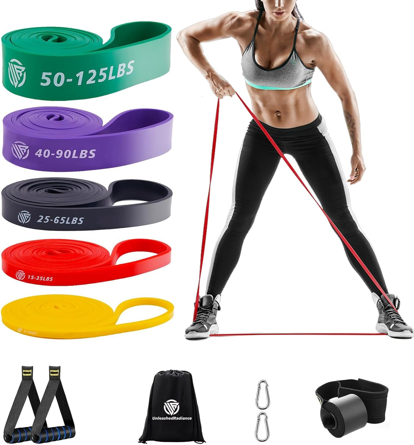 Resistance Band Set, 5 Intensity Pull up Assist Bands, Latex Fitness Bands, Fitness Muscle Strength Training Exercise Bands (With Door Lock Buckle) image number 2