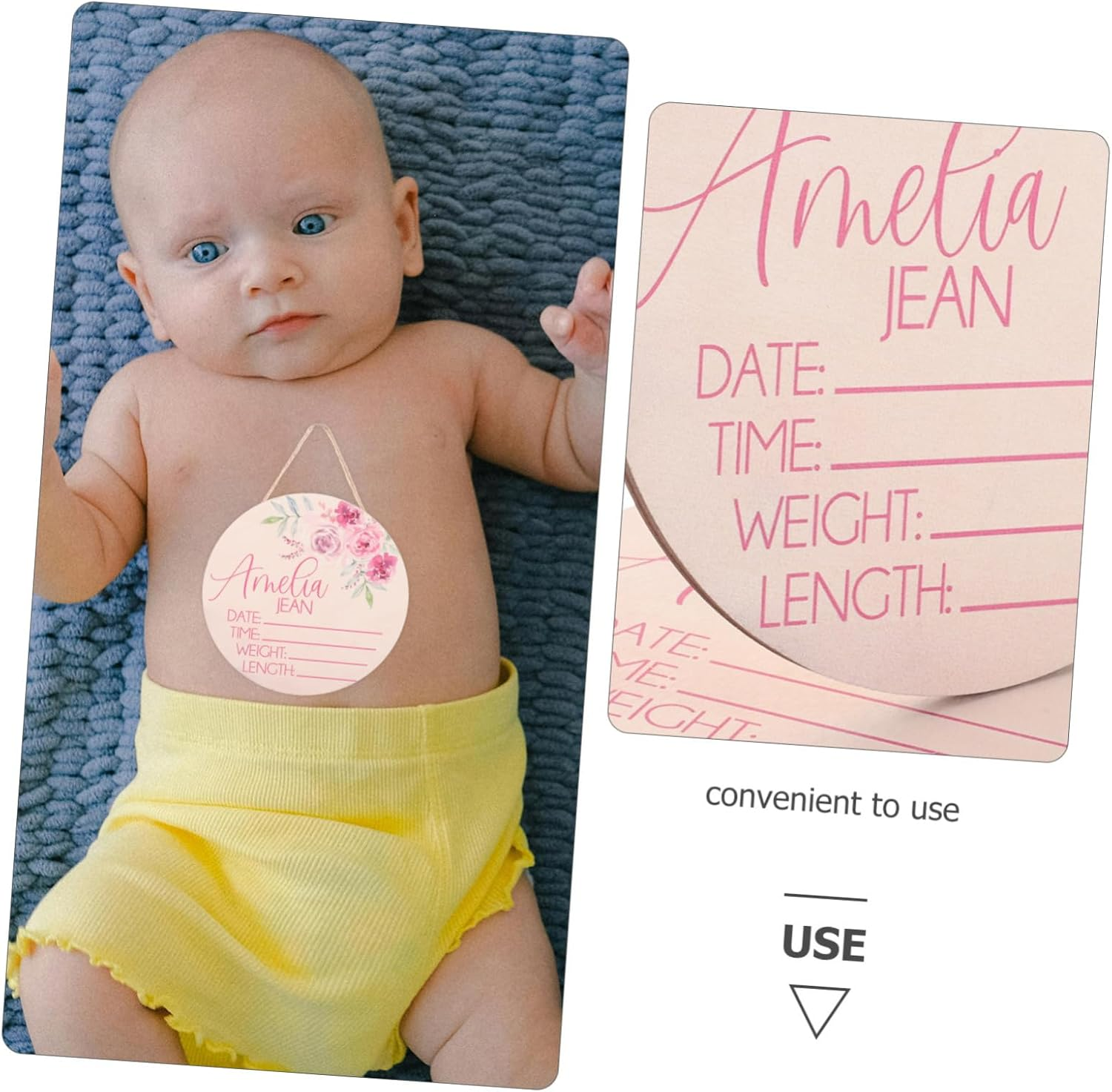 Vaguelly 2Pcs Birth Announcement Sign Name Signs Newborn Welcome for Nursery Decor image number 2