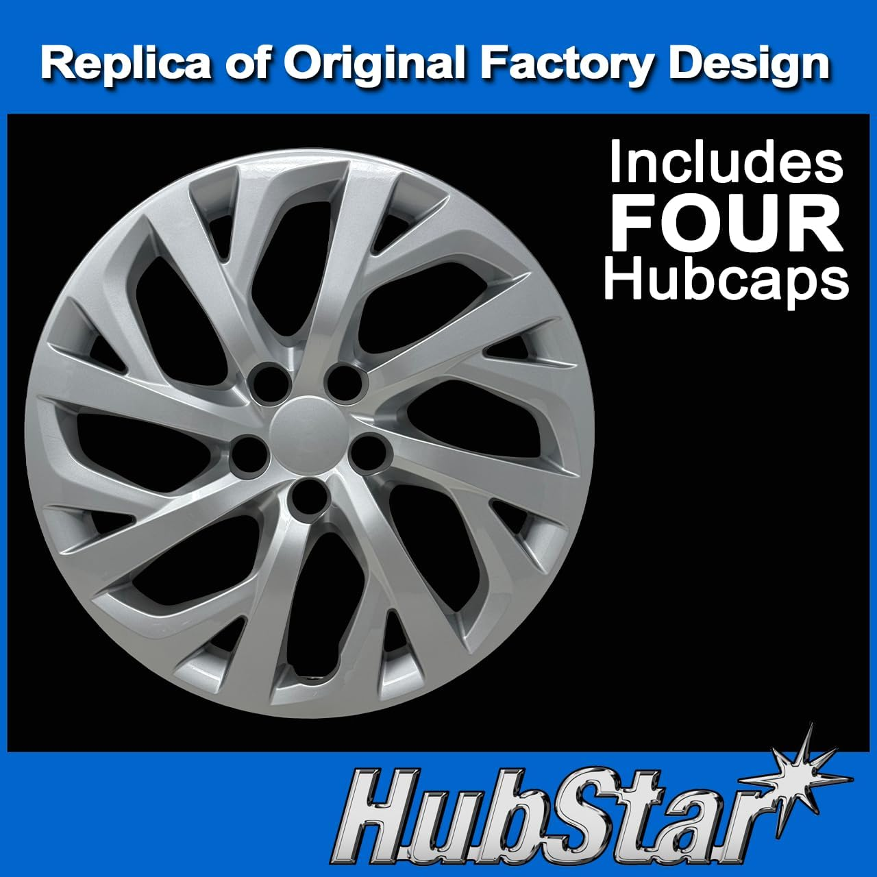 Hubstar Hubcap Replacement for Toyota Corolla 2016-2025, Premium Replica 16-In Wheel Cover, Silver (Set of 4) image number 2