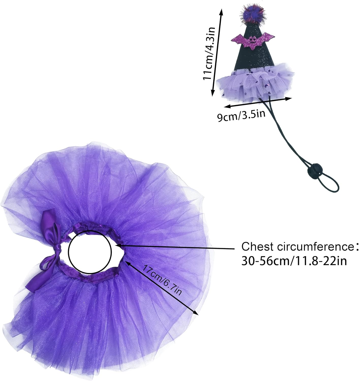 Pet Halloween Costume Set, Purple Witch Hat and Tutu Skirt