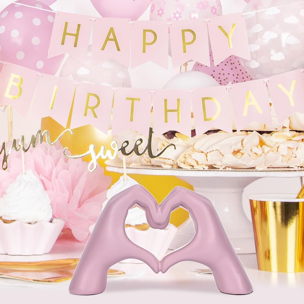 Heart Shaped Hand Carved Decoration, Cute Decoration Gift Suitable for Living Rooms, Offices, Bookshelves, Art Aesthetics, Consoles, Wedding Decorations (Pink) - Pink image number 3