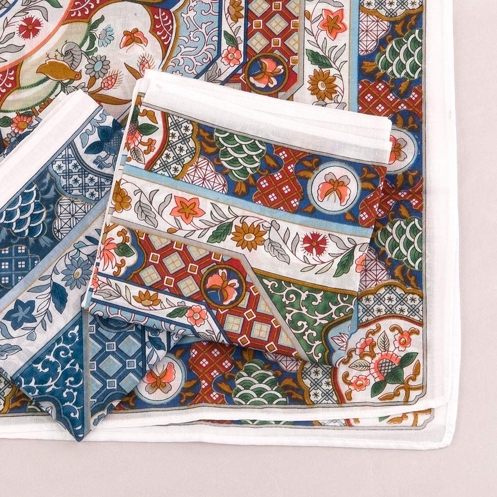 Houlife Ladies 100% 60S Cotton Handkerchiefs Womens Floral Print Hankies for Wedding Party 18X18" image number 3