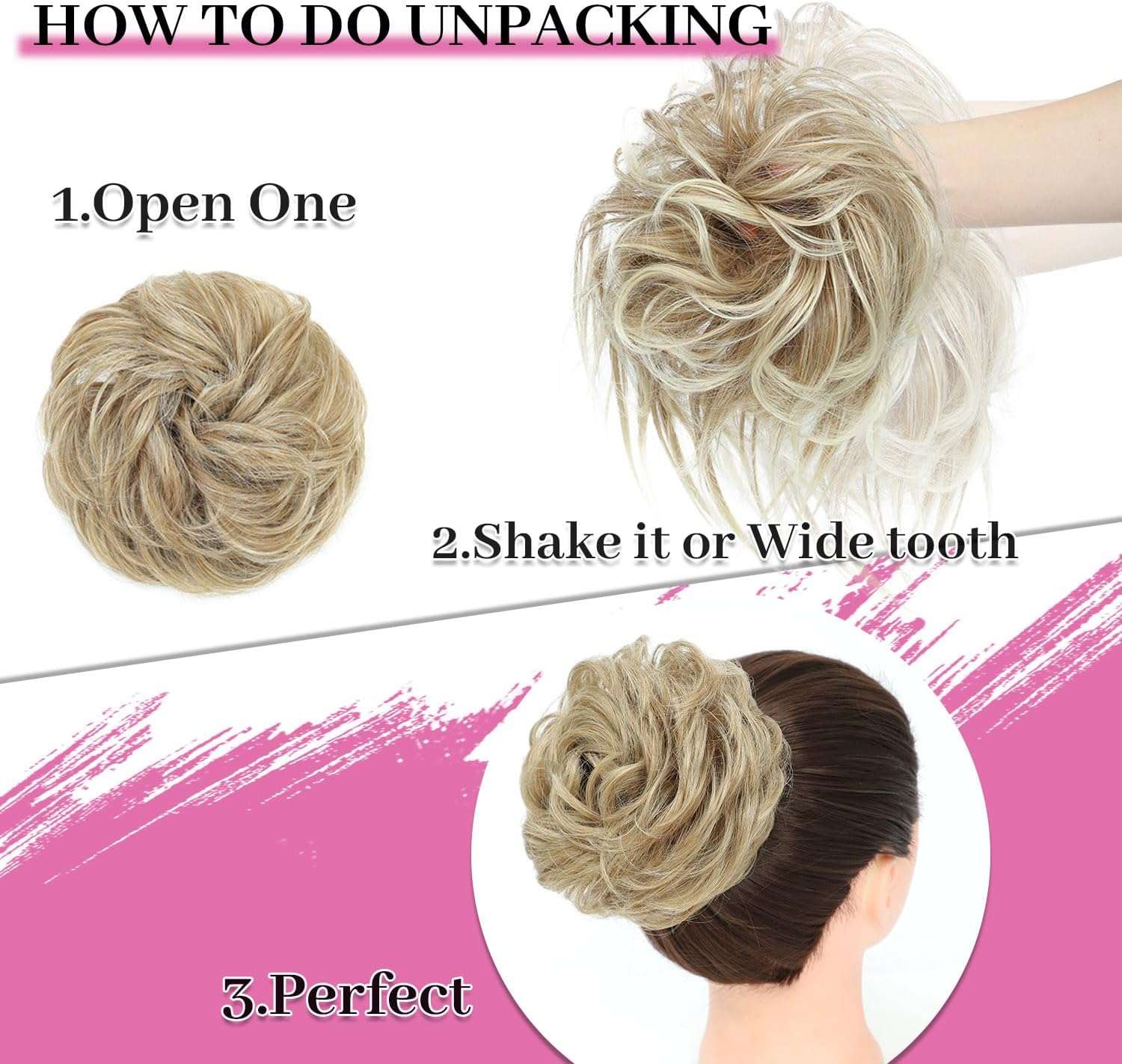 Fulang Hair Pack of 5 Hairpieces with Elastic Band, Large Bun Hairpiece, Wavy Natural Synthetic Hair Scrunchie, Women'S with Hair Updo Hair Extensions, Messy Bun Hairpieces (5 Pieces/Pack) (4/60)
