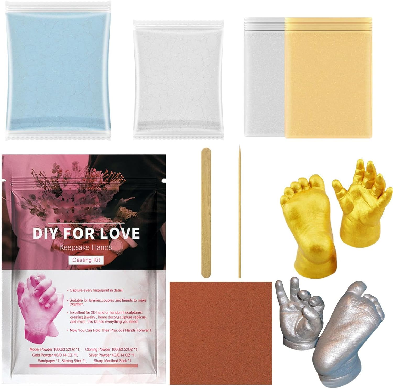 Handprint Set for Couples - Handmade Hand Sculpture & Plaster Cast Set | Romantic Couple Activity, Memory Sculpture as Creative Project & Home Accessory image number 6