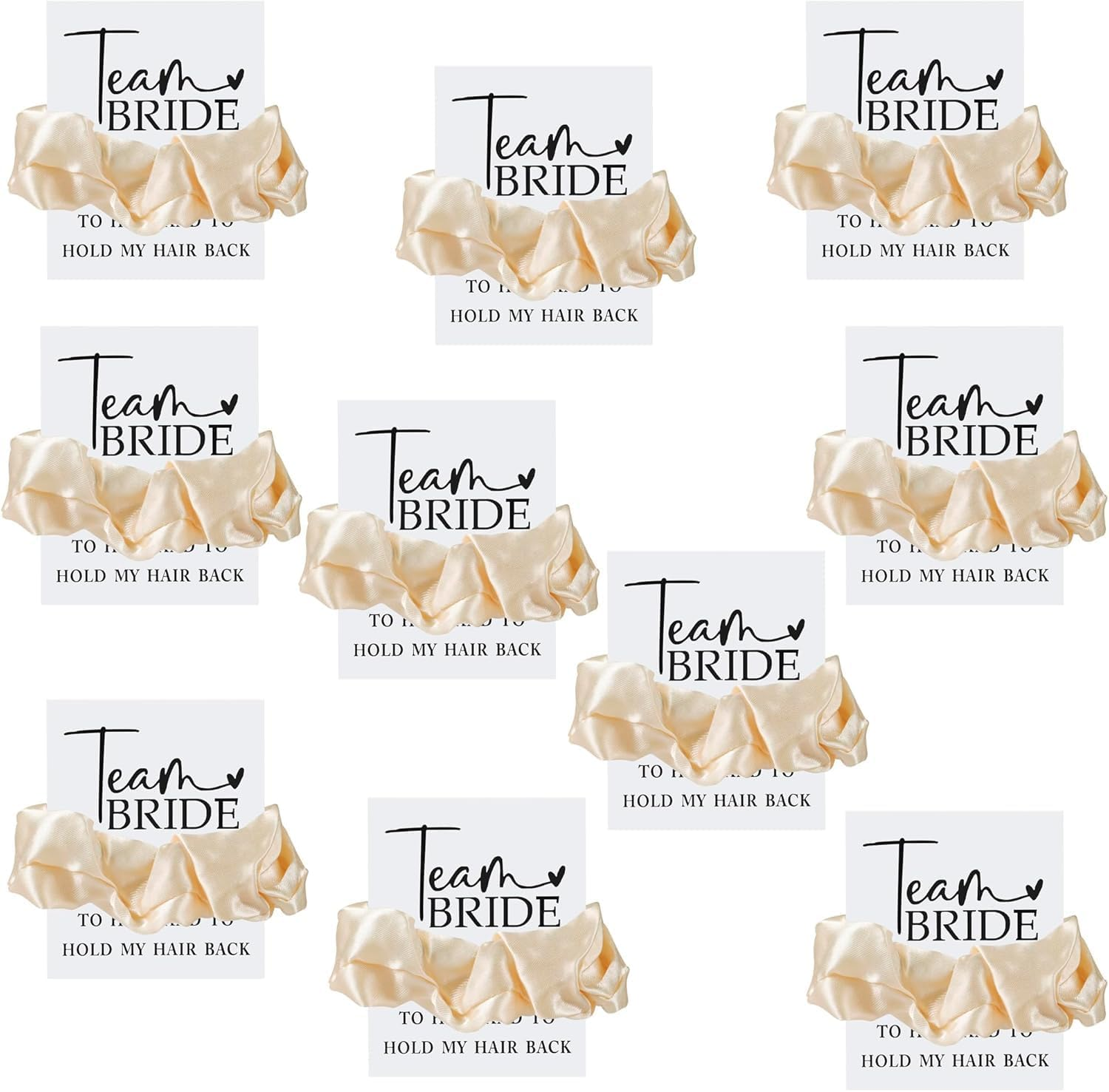 TRIXES 10PK Team Bride Satin Scrunchies - Hen Do Party Accessories - Bride to Be Party Favours image number 5