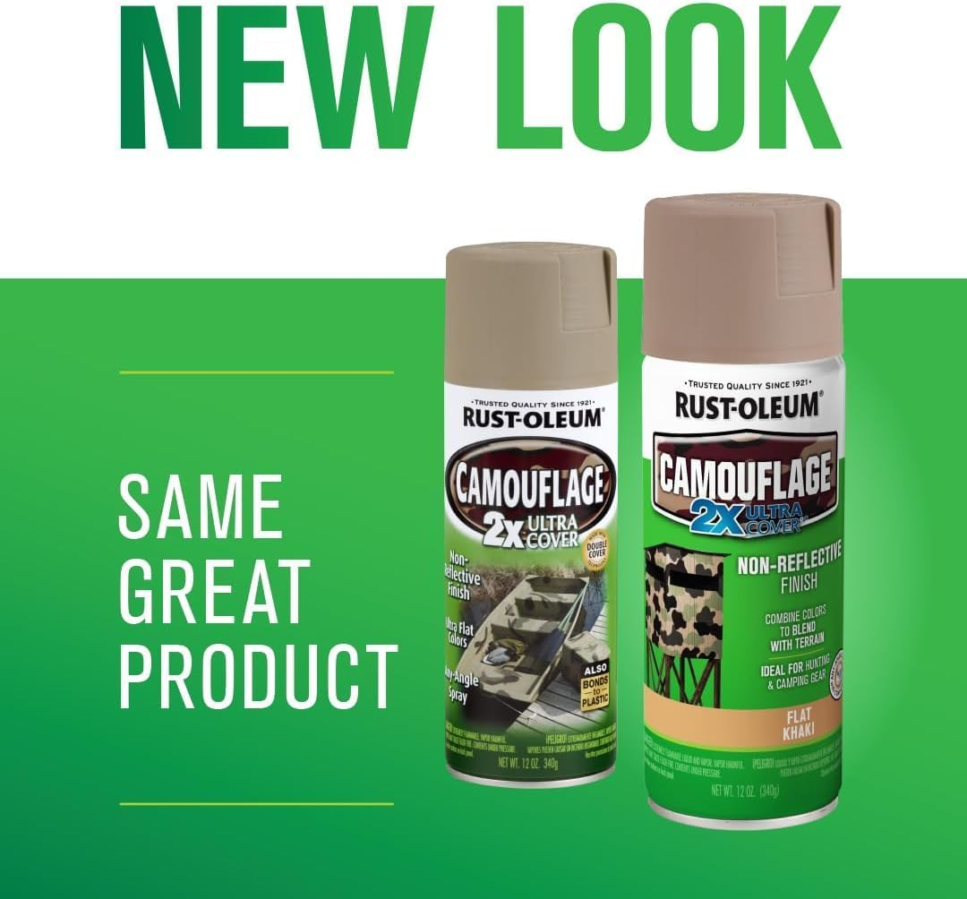 Rust-Oleum Camouflage Spray Paint 340G - Khaki, Flat Non-Reflective Finish, Multi-Surface for Metal, Wood & Masonry &ndash; Fast-Drying for Durable Outdoor Use - Black image number 1