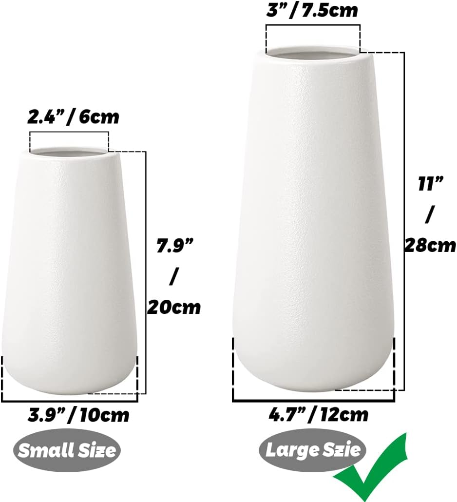 28 CM Tall Matt White Ceramic Vase for Flowers & Pampas Grass, Classic Rustic Style Decorative Vases for Home Decor Table Centerpieces image number 6