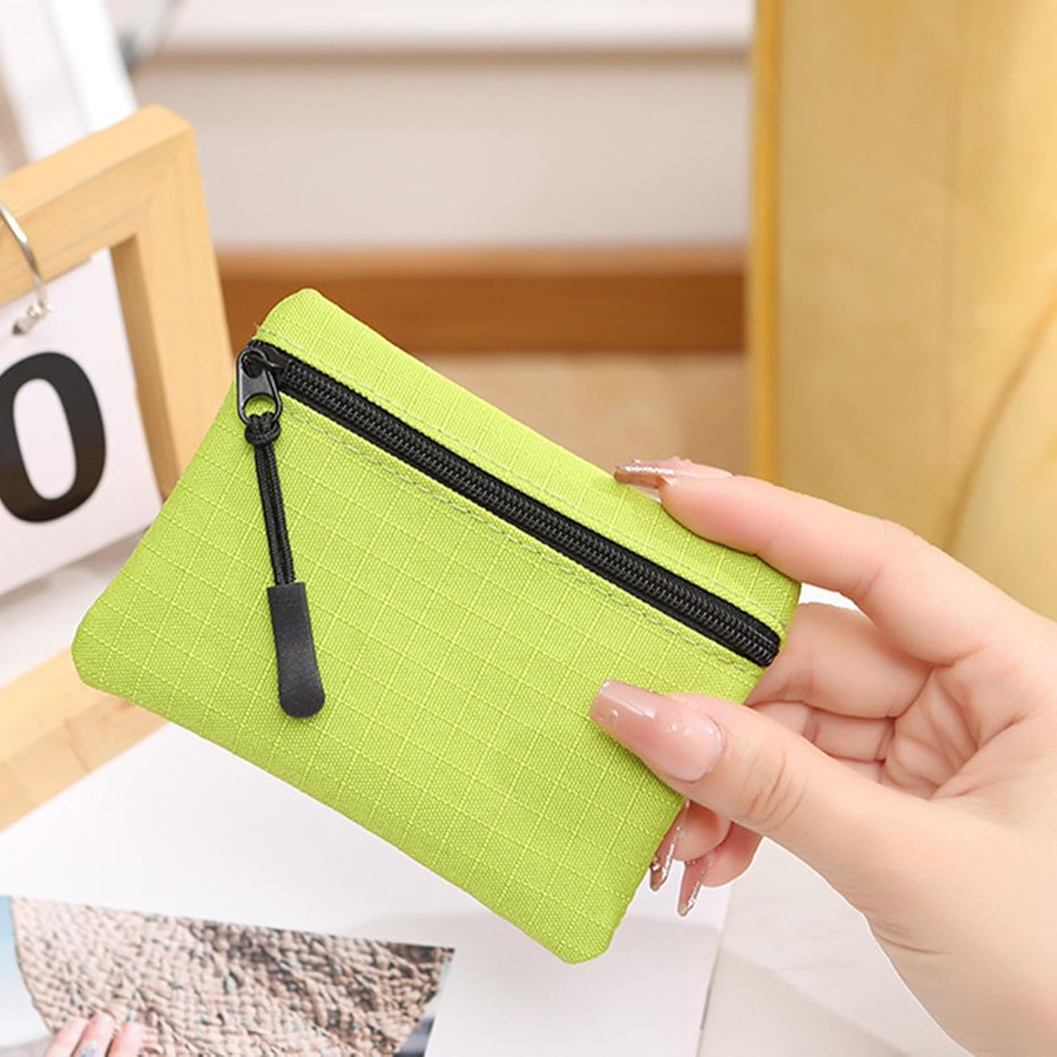 FVPKYUR Wallet, Change Purse, Makeup Toiletry Bag Made of Oxford Fabric, Small Soft Purse, Car Key Case, Purse with Zip Pocket, for Men and Women, Green, See Description, See Description image number 4