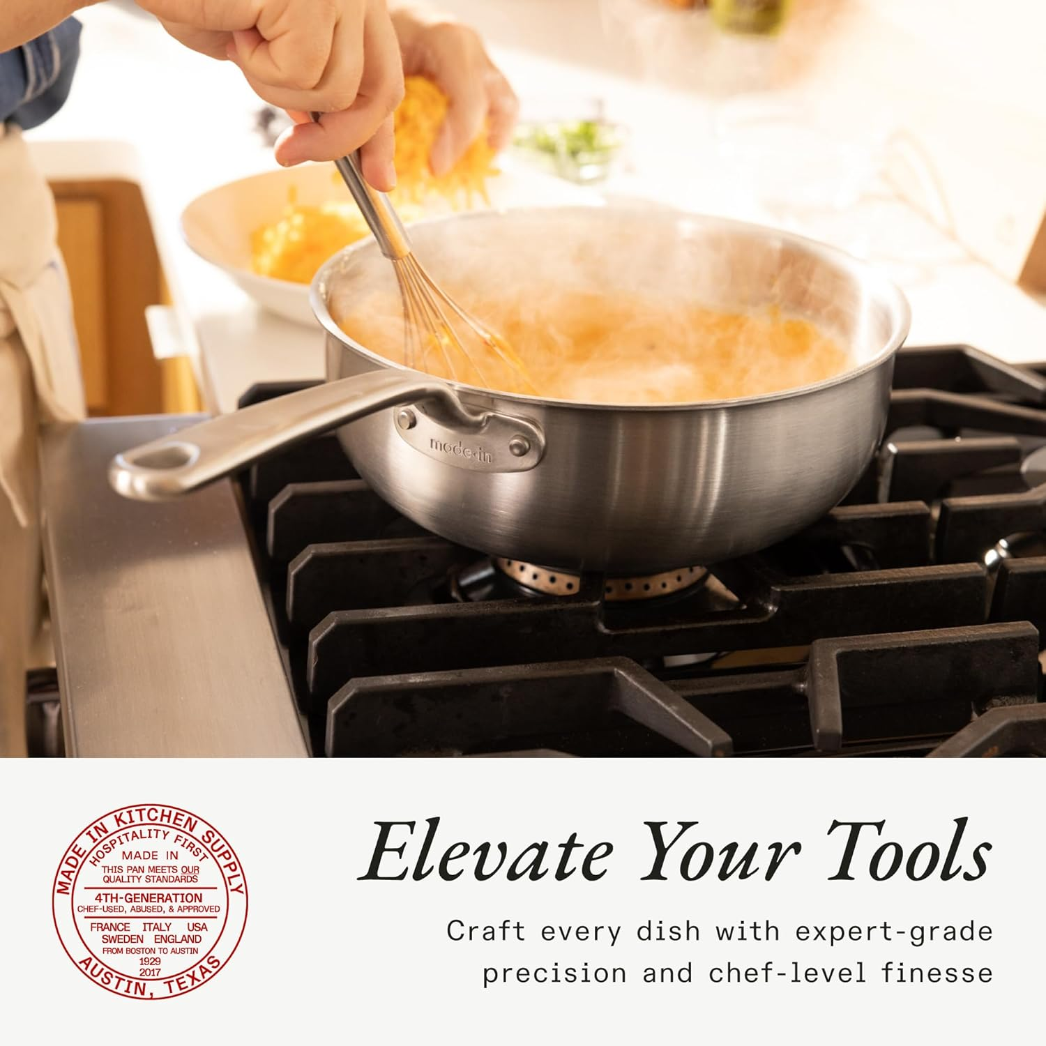 Made in Cookware - 3 Quart Stainless Steel Saucier Pan - 5 Ply Stainless Clad - Professional Cookware - Crafted in Italy - Induction Compatible image number 2