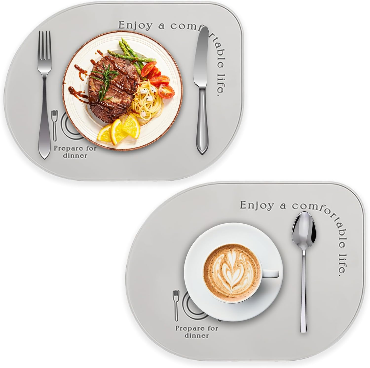 2-Pack Silicone Placemats, Non-Slip, Oil & Water Proof, Heat & Stain Resistant, Easy to Clean, Durable & Versatile (Grey)