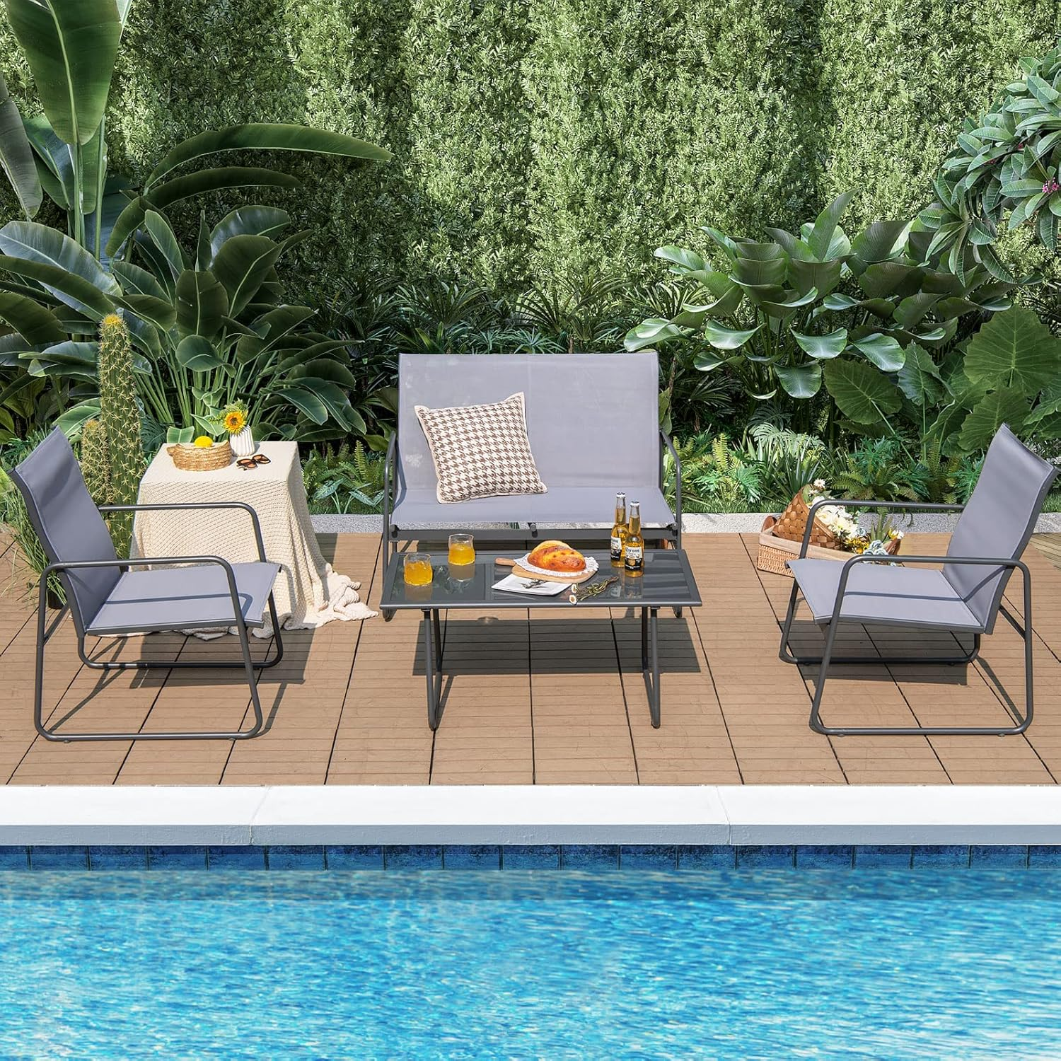 Costway 4-Piece Metal Patio Furniture Chat Set Outdoor Conversation Table Garden image number 2