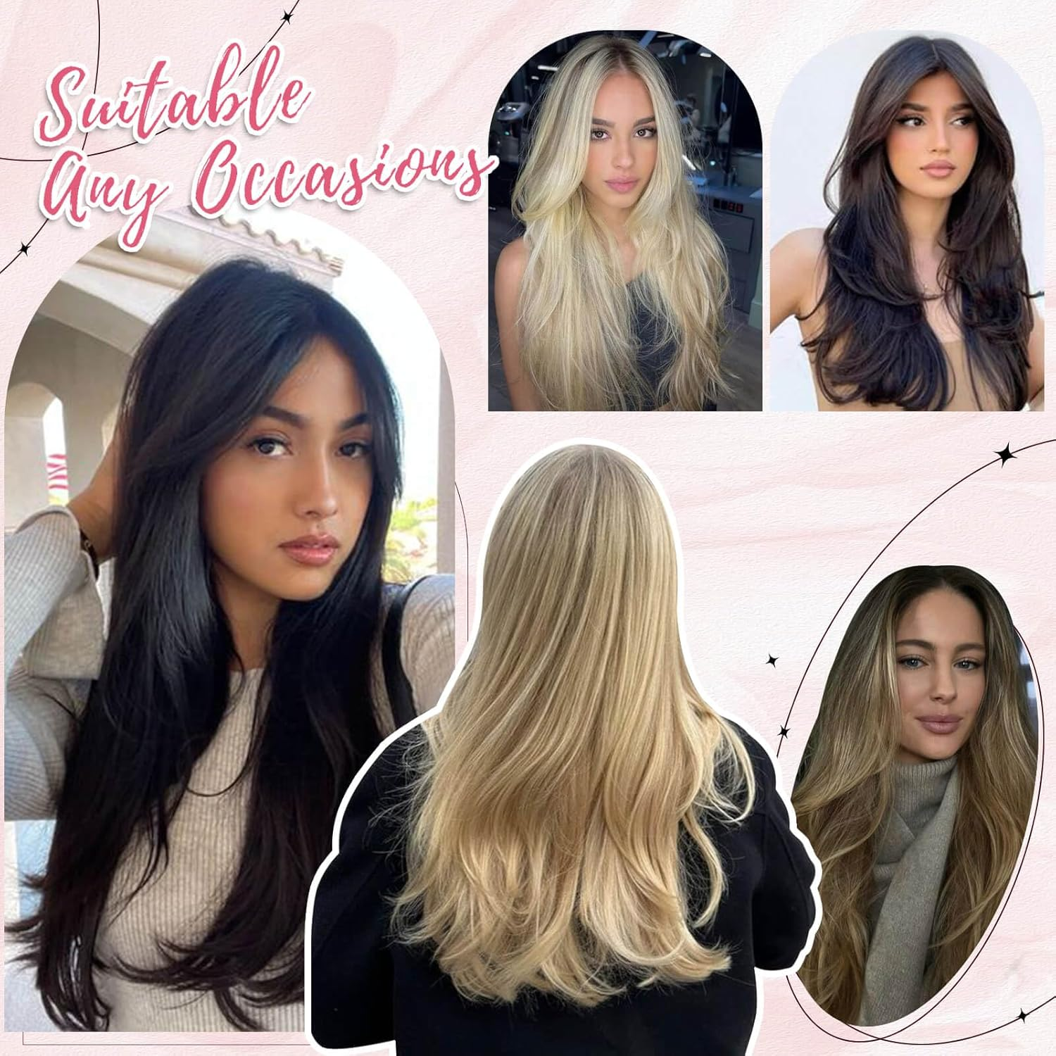 FINE plus Clip-In Extensions, 6 Pieces, Long Wavy Hair Extensions, Synthetic Extensions, Double Weft Hair, Full Head, Seamless Hairpiece for Women (77.33 Cm, Dark Blonde with Highlights) image number 3