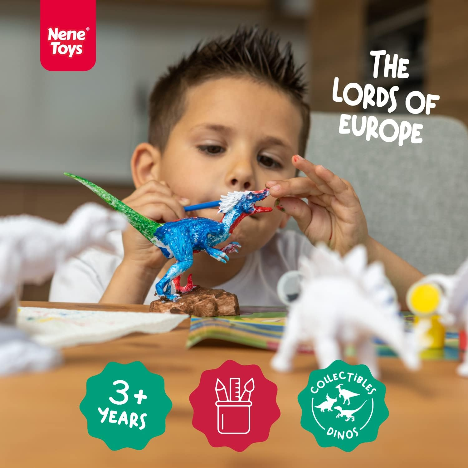 Nene Toys Dinosaur Painting Kit for Kids 3-7 Years [The Lords of Europe] &ndash; Toy for Paint with 4 Dinosaurs, 10 Paints, 2 Brushes, Educational Poster and Playmat &ndash; Art and Craft Game for Pre-Schooler