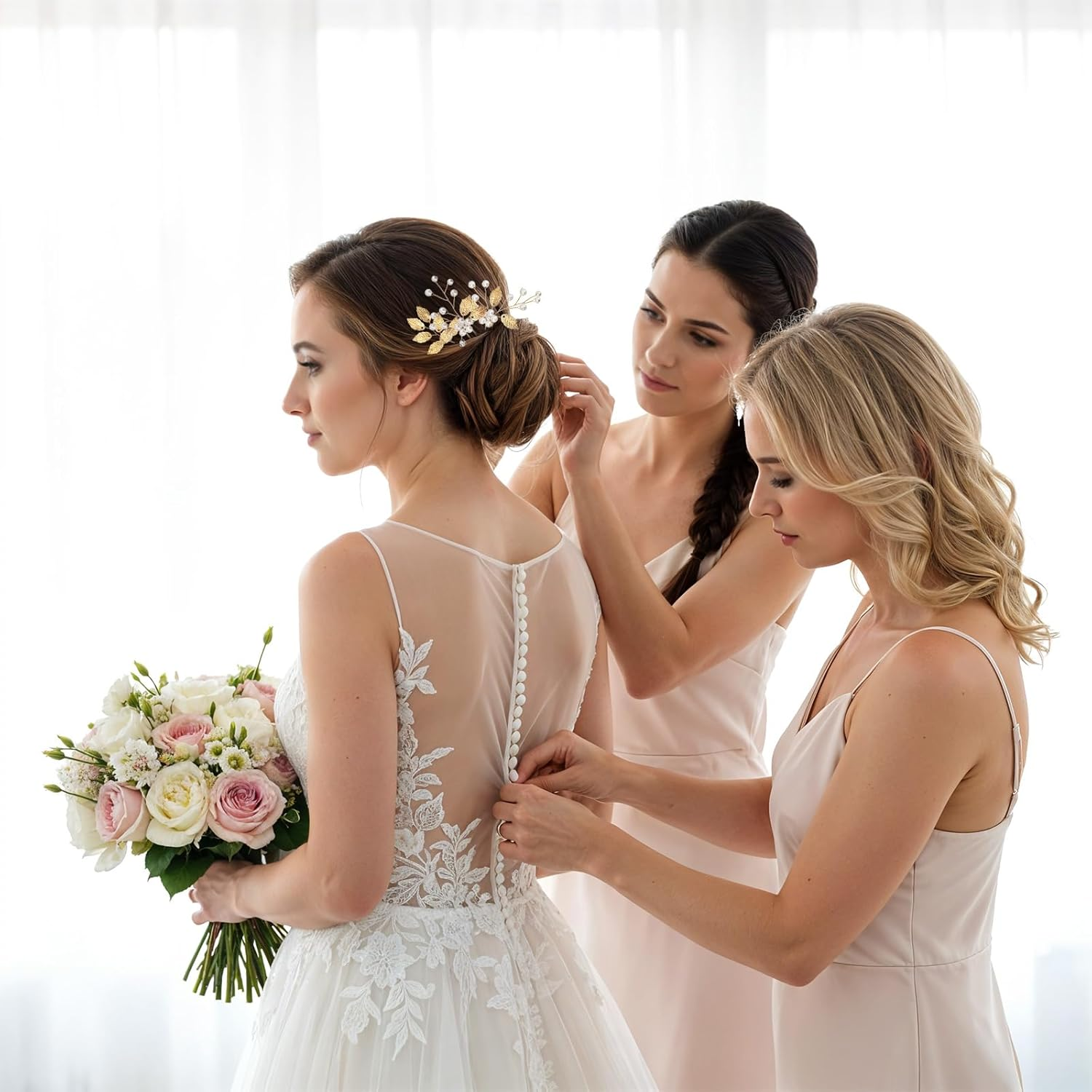 Pack of 6 Bridal Hair Pins Gold Leaves Crystal Beads Vintage Headpiece Hair Clips Hair Accessories Wedding Rhinestone Hair Accessories for Brides Bridesmaids (Gold) image number 2